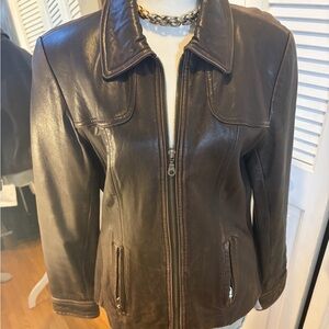 Elegant Dark Brown Leather Jacket for Women